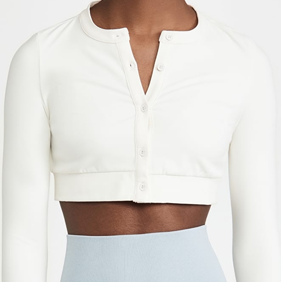 WeWoreWhat We Wore What Knit Cropped Cardigan Off White Viscose Button Down Top - Picture 3 of 12